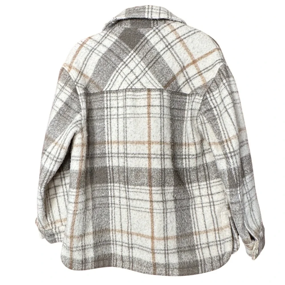 ZARA Plaid Shacket Oversized S Beige Brown Grunge Cabincore Fall‎ Layering Chore